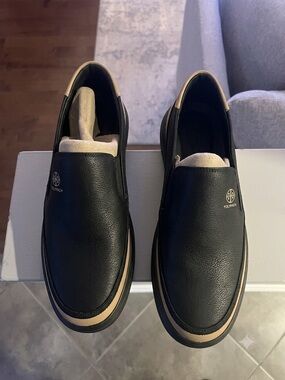 Men’s White Slip-On Loafers with Tan Trim